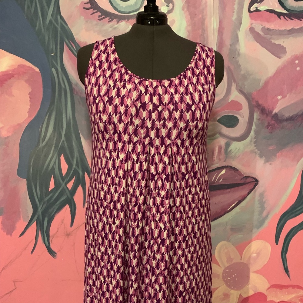 Purple and white print dress